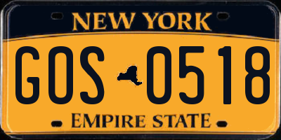 NY license plate GOS0518