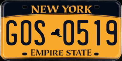 NY license plate GOS0519