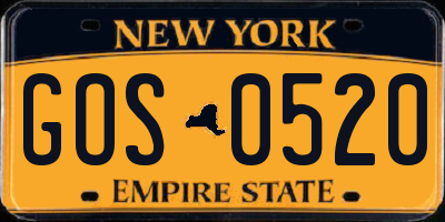 NY license plate GOS0520