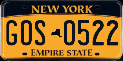 NY license plate GOS0522