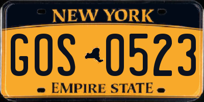 NY license plate GOS0523