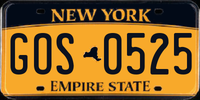 NY license plate GOS0525