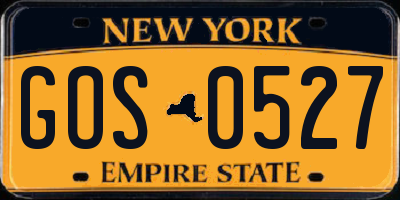 NY license plate GOS0527