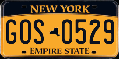 NY license plate GOS0529