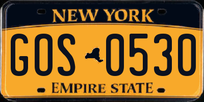 NY license plate GOS0530