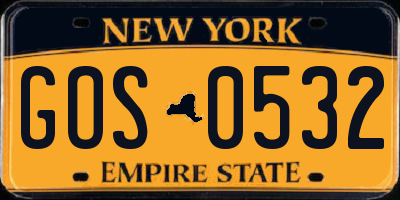 NY license plate GOS0532