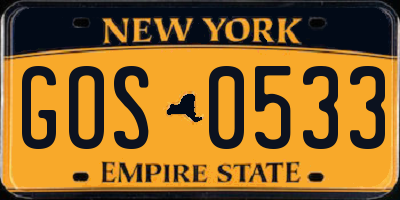 NY license plate GOS0533