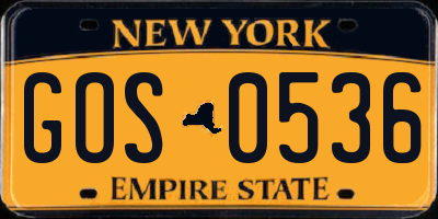 NY license plate GOS0536