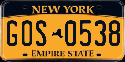 NY license plate GOS0538