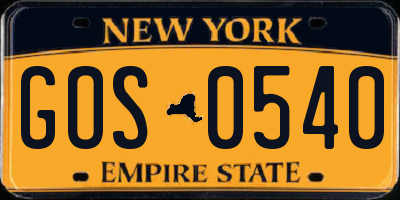 NY license plate GOS0540