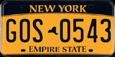 NY license plate GOS0543