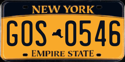 NY license plate GOS0546