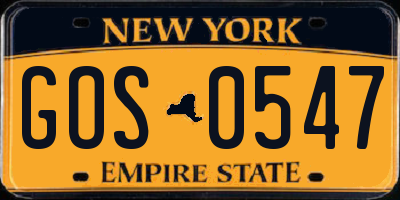 NY license plate GOS0547