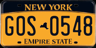 NY license plate GOS0548
