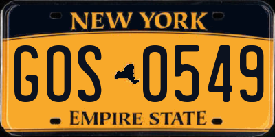 NY license plate GOS0549