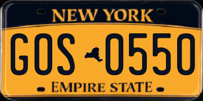 NY license plate GOS0550