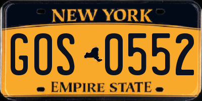 NY license plate GOS0552