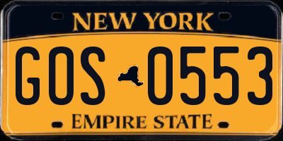 NY license plate GOS0553