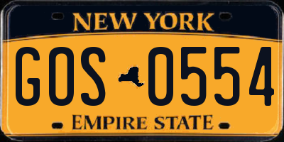 NY license plate GOS0554