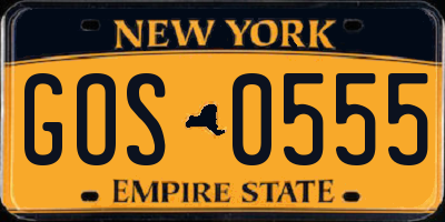 NY license plate GOS0555