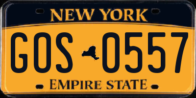 NY license plate GOS0557