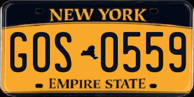NY license plate GOS0559