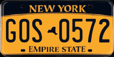 NY license plate GOS0572