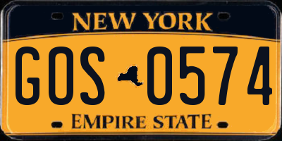 NY license plate GOS0574