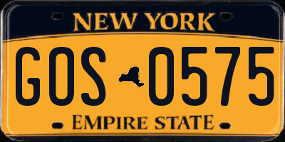 NY license plate GOS0575