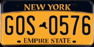 NY license plate GOS0576