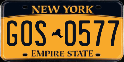 NY license plate GOS0577