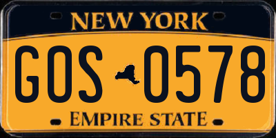 NY license plate GOS0578