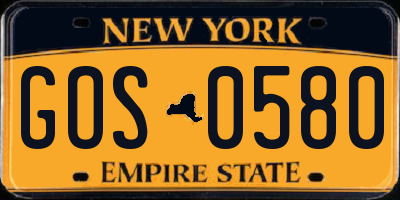 NY license plate GOS0580