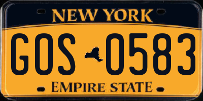 NY license plate GOS0583
