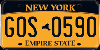 NY license plate GOS0590