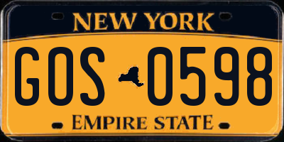 NY license plate GOS0598