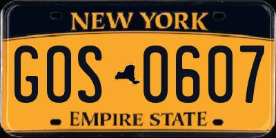 NY license plate GOS0607