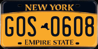 NY license plate GOS0608