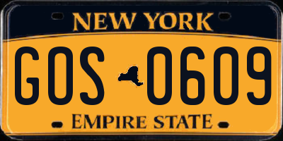 NY license plate GOS0609