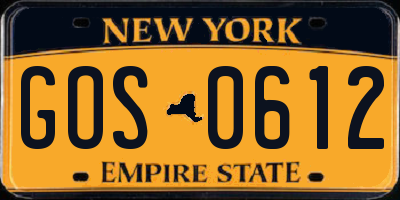 NY license plate GOS0612