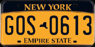 NY license plate GOS0613