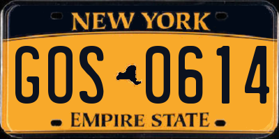 NY license plate GOS0614