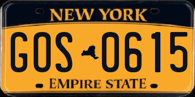 NY license plate GOS0615