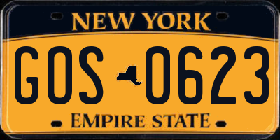 NY license plate GOS0623
