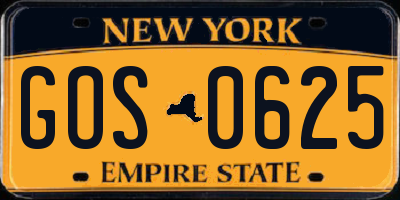 NY license plate GOS0625