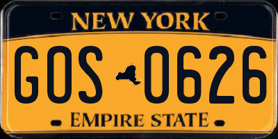 NY license plate GOS0626