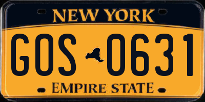 NY license plate GOS0631