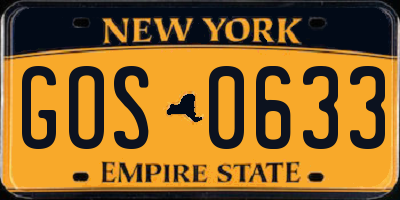NY license plate GOS0633
