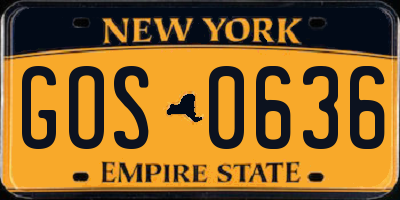 NY license plate GOS0636