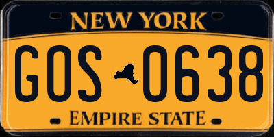 NY license plate GOS0638